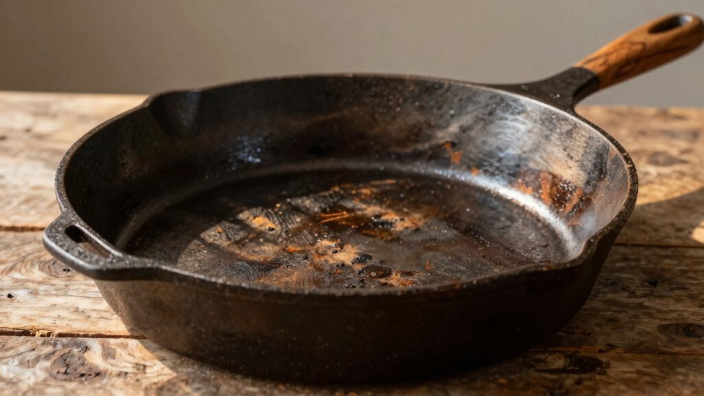 durable wooden handled cast iron skillet
