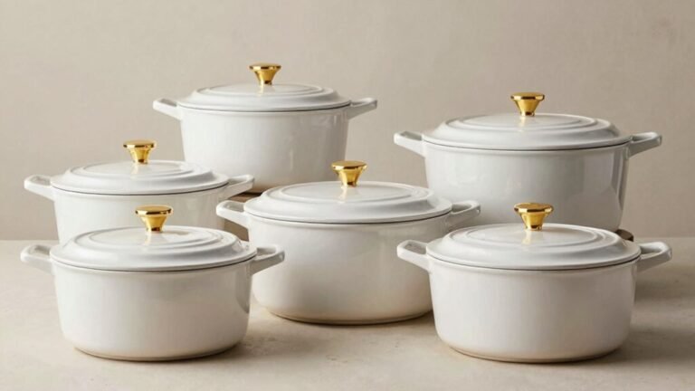 gold knobbed white dutch ovens