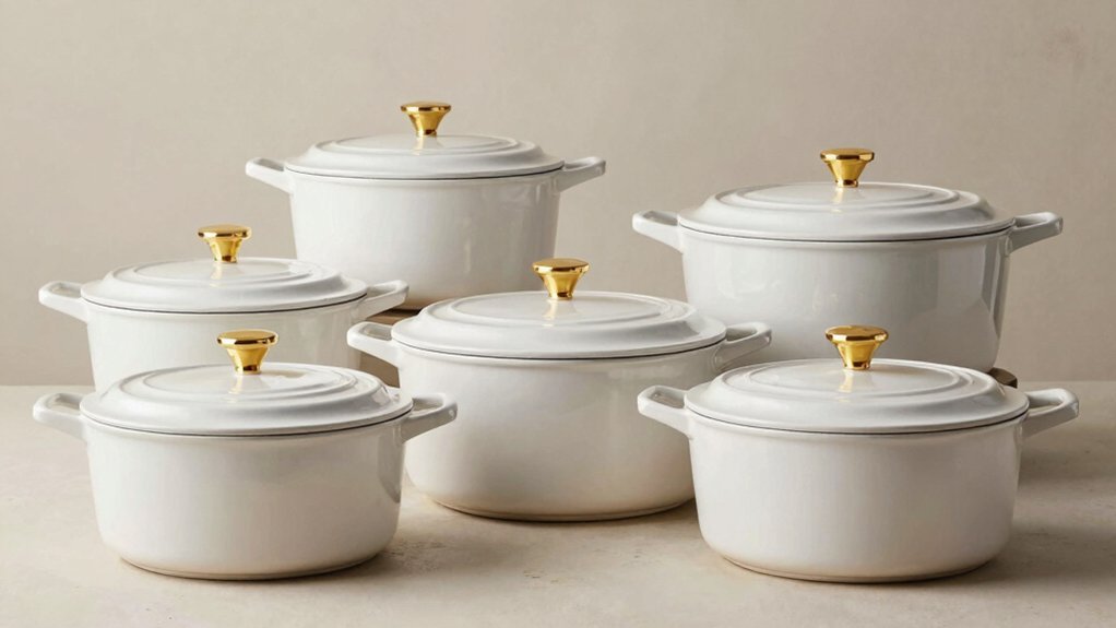 gold knobbed white dutch ovens