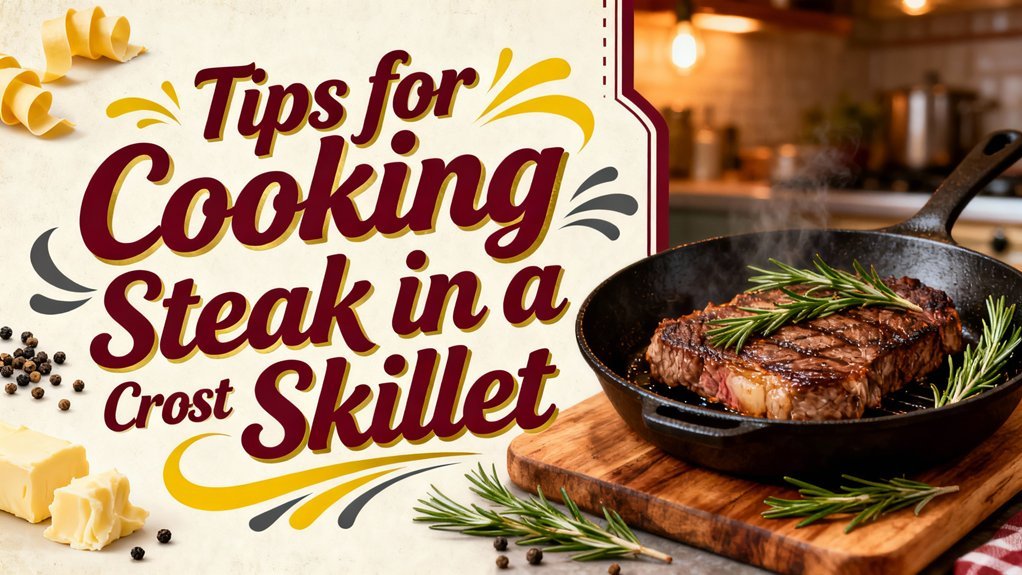 searing steak in skillet